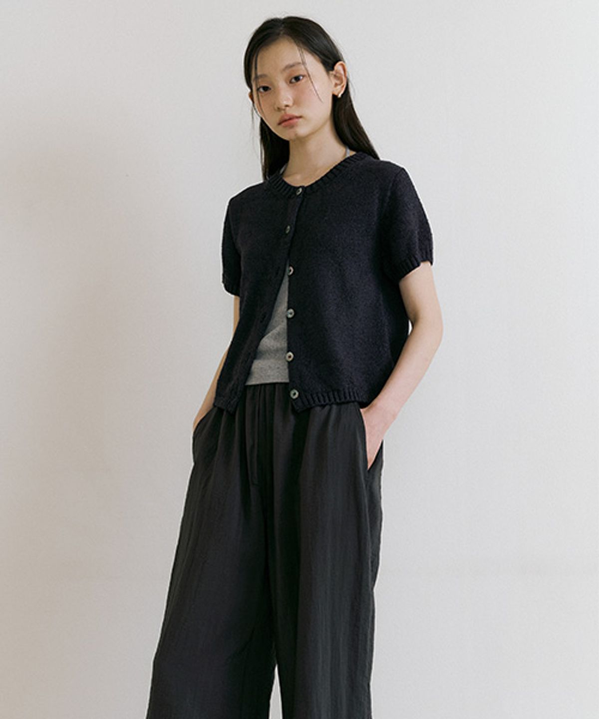 링서울(LINGSEOUL) summer crease banding pants-charcoal