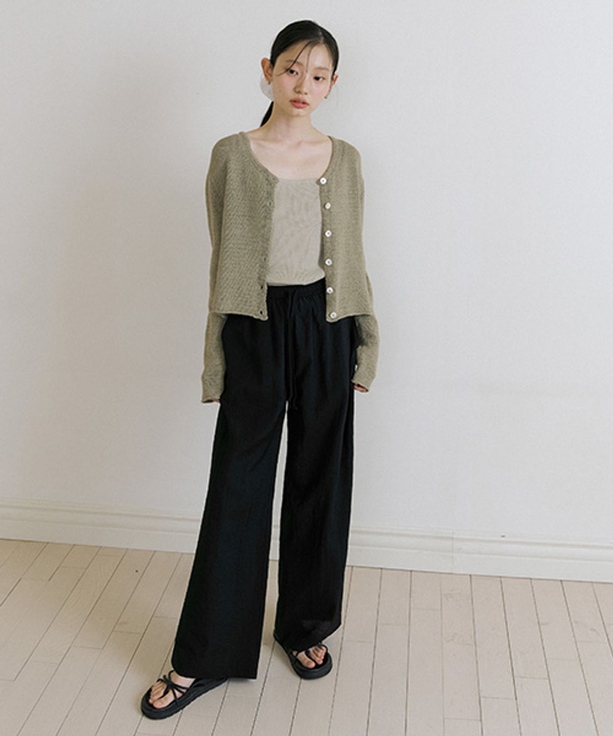 링서울(LINGSEOUL) summer crease banding pants-black