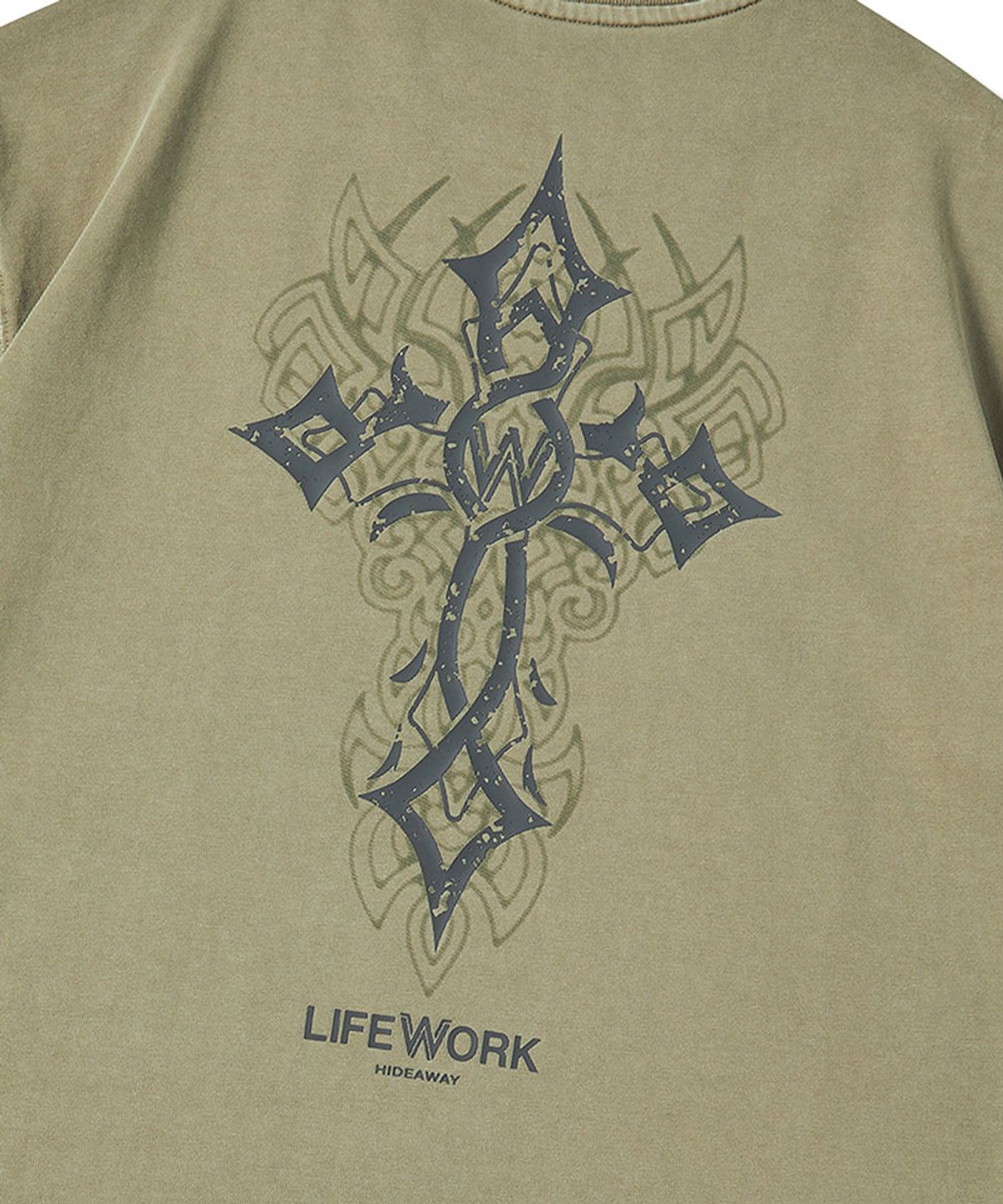 라이프워크(LIFEWORK) 십자가 프린트 다잉 반팔 티셔츠