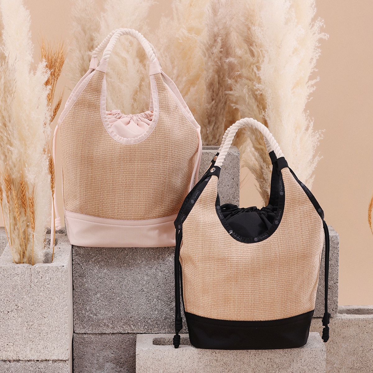 레스포색(LESPORTSAC) 피치 블러쉬 라피아 라지 다이아몬드 토트백 [1027.LB19]