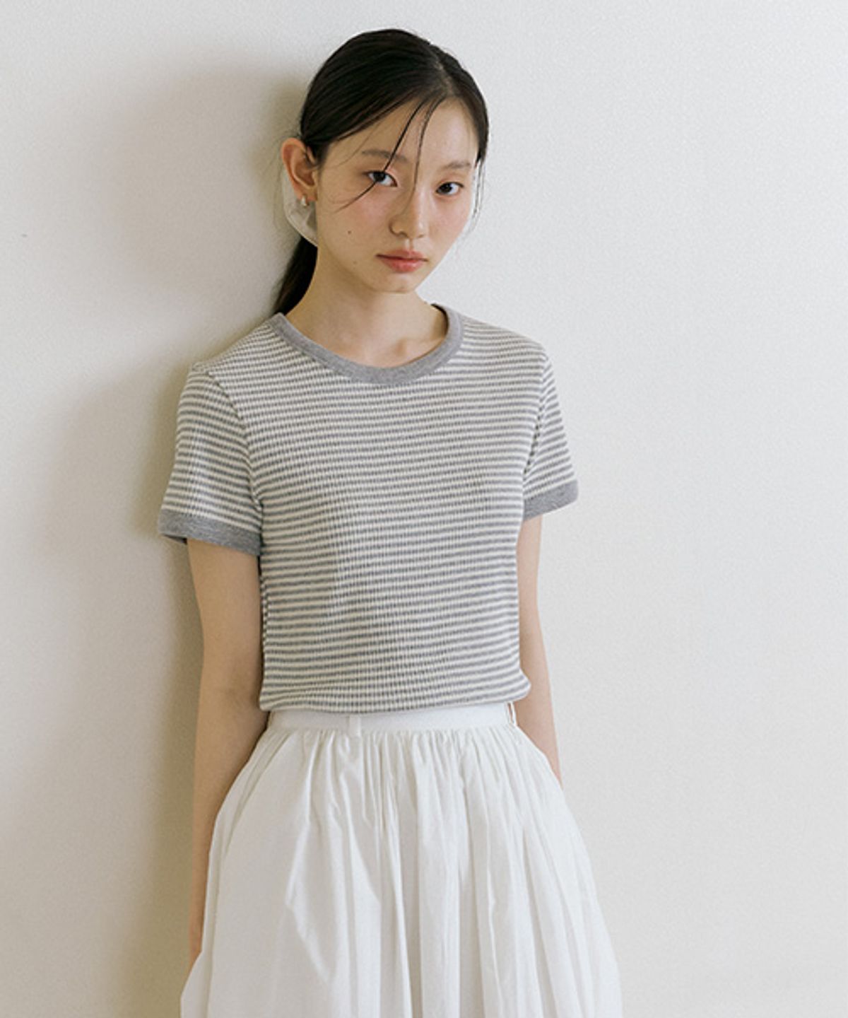 링서울(LINGSEOUL) stripe linger t-shirts-ivory/melange