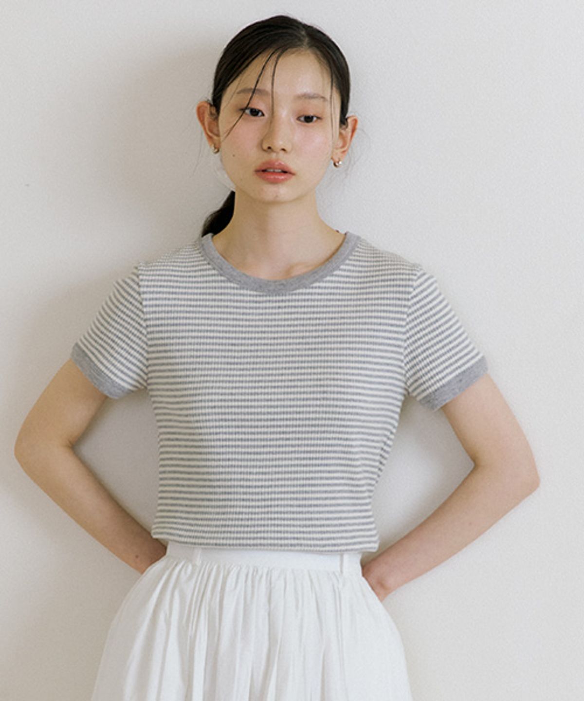 링서울(LINGSEOUL) stripe linger t-shirts-ivory/melange
