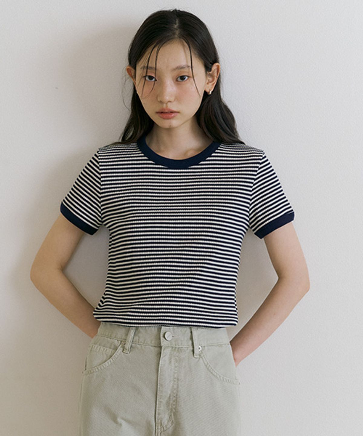 링서울(LINGSEOUL) stripe linger t-shirts-ivory/navy