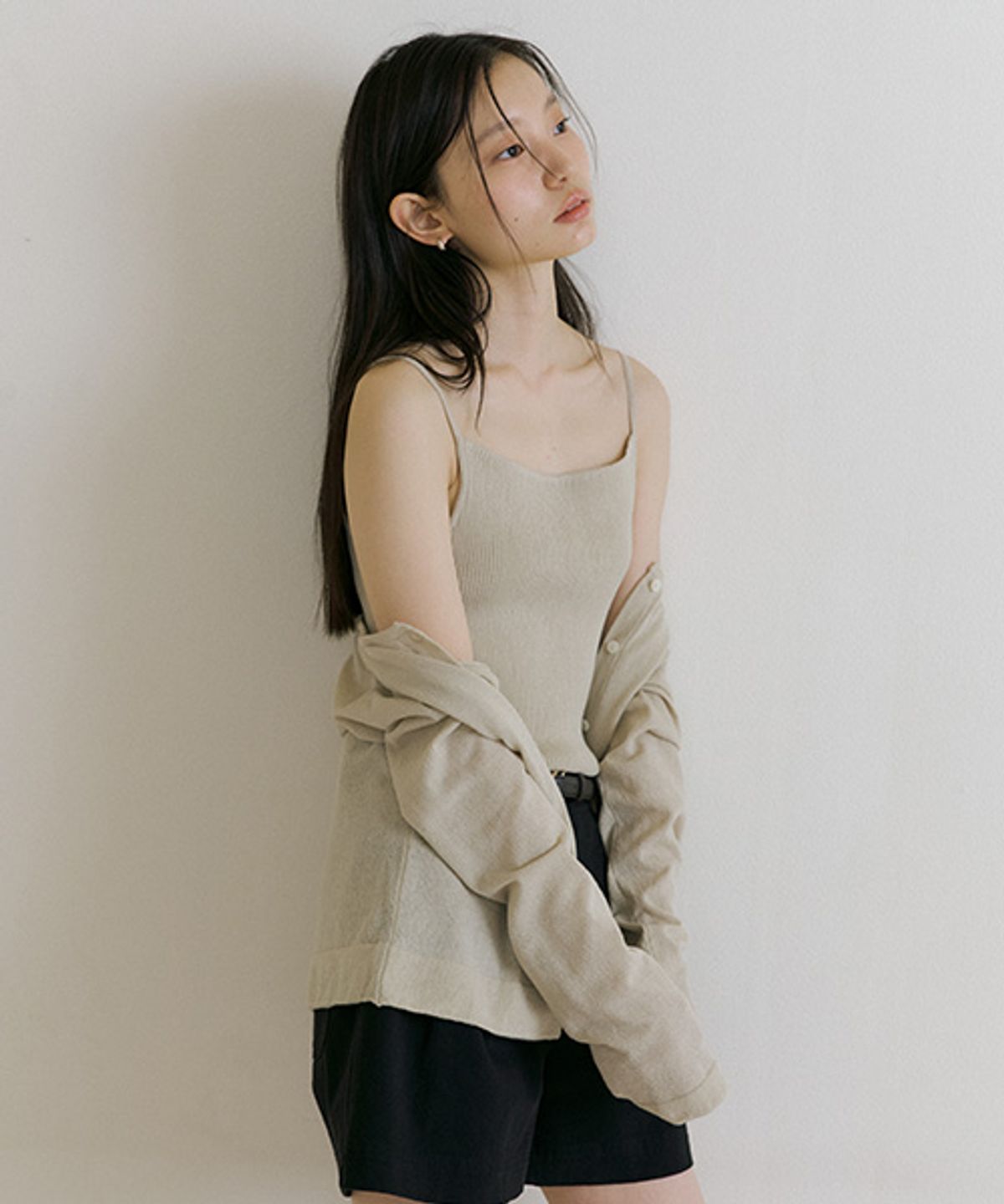 링서울(LINGSEOUL) cotton blended ribbed sleeveless top-beige
