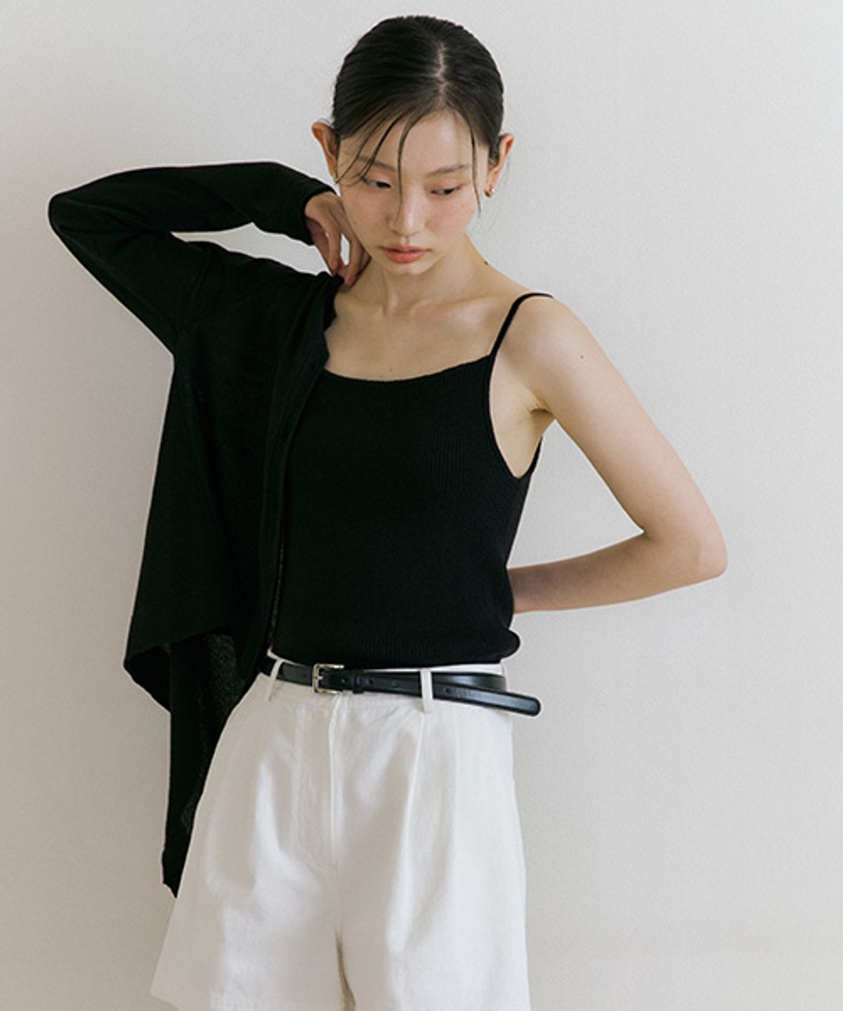 링서울(LINGSEOUL) cotton blended ribbed sleeveless top-black