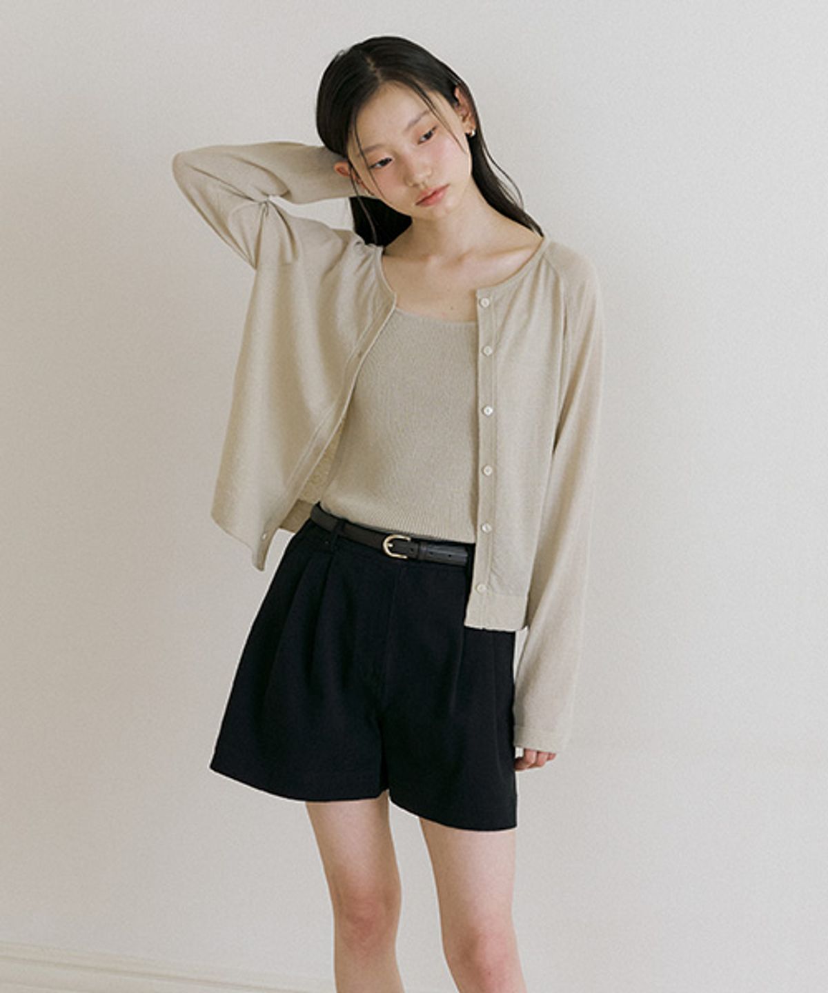 링서울(LINGSEOUL) cotton blended knit cardigan-beige
