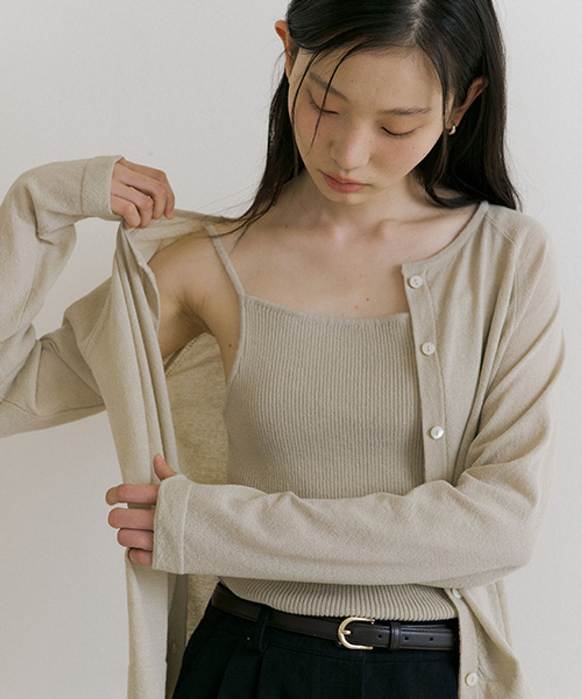 링서울(LINGSEOUL) cotton blended knit cardigan-beige