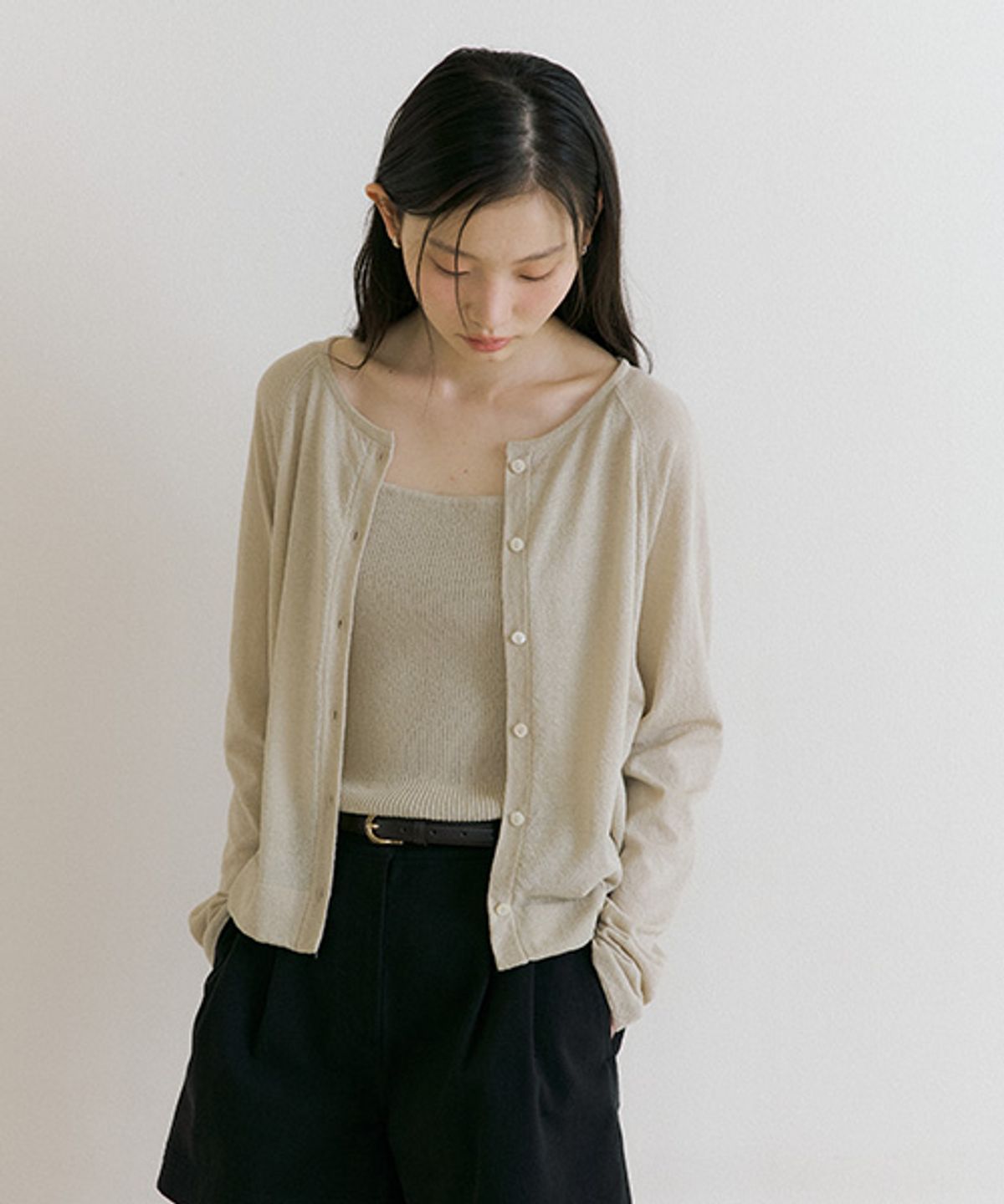 링서울(LINGSEOUL) cotton blended knit cardigan-beige