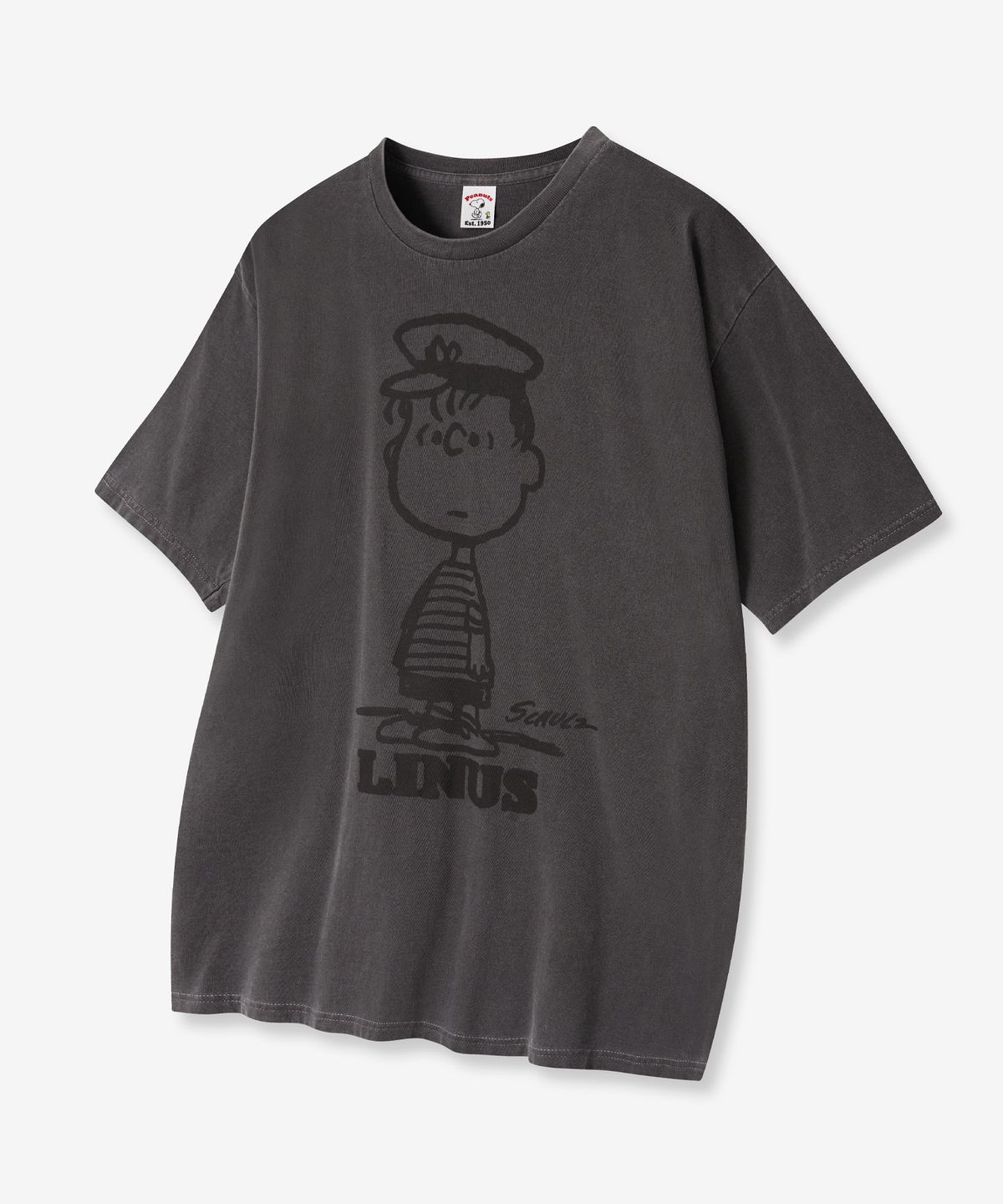 브이투(VTWO) 라이너스 스누피 피그먼트 티셔츠 (CHARCOAL)