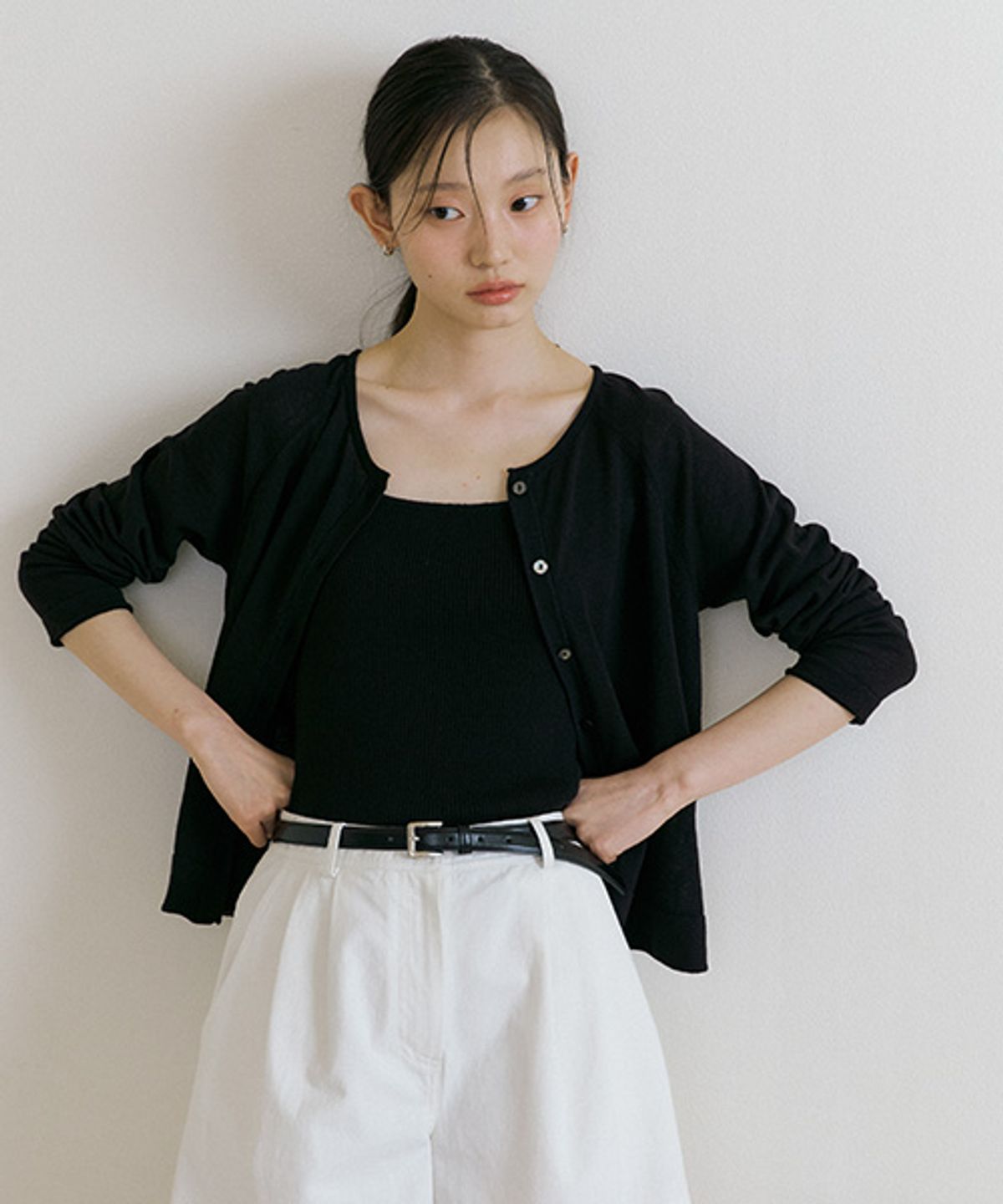 링서울(LINGSEOUL) cotton blended knit cardigan-black