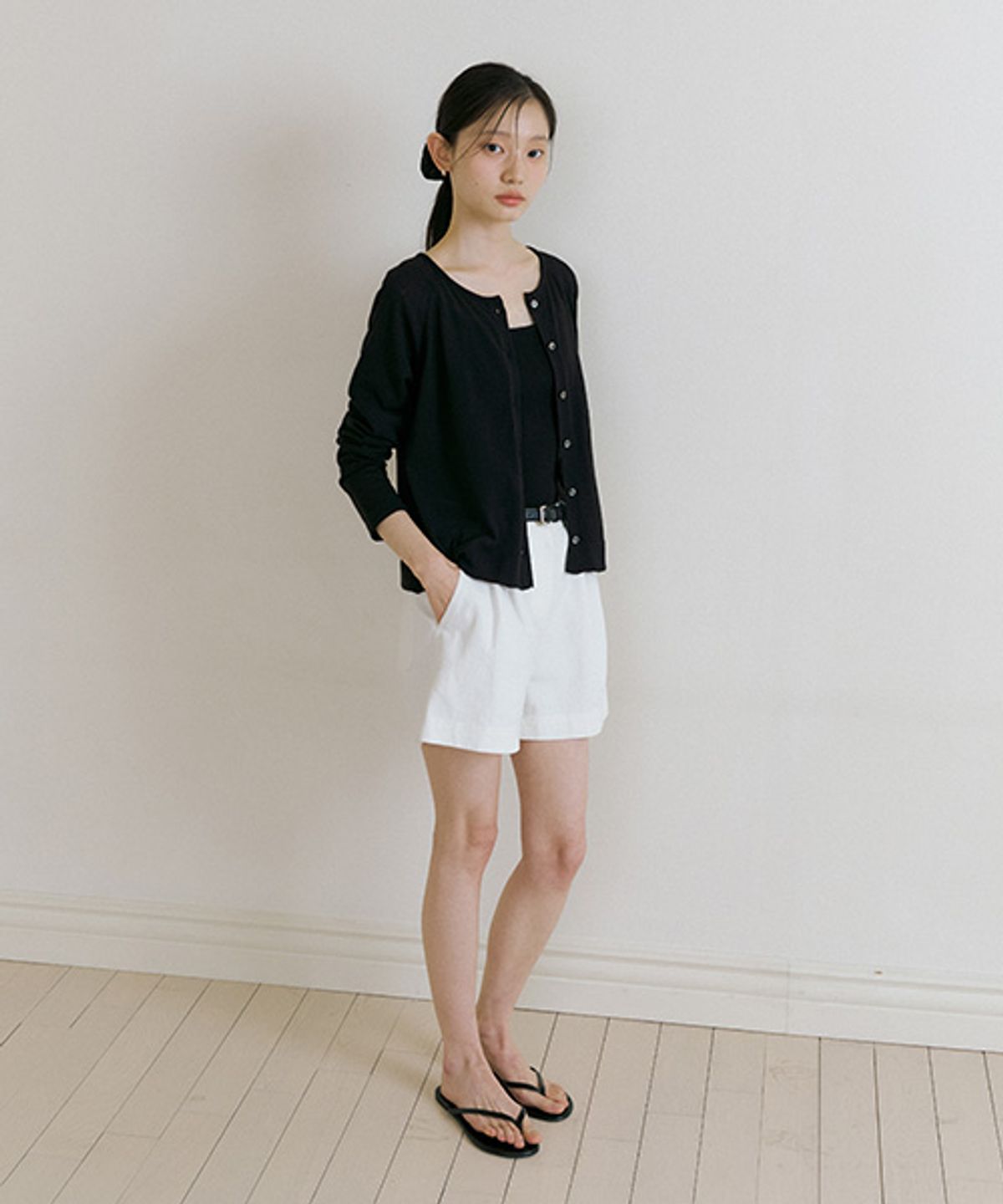 링서울(LINGSEOUL) cotton blended knit cardigan-black