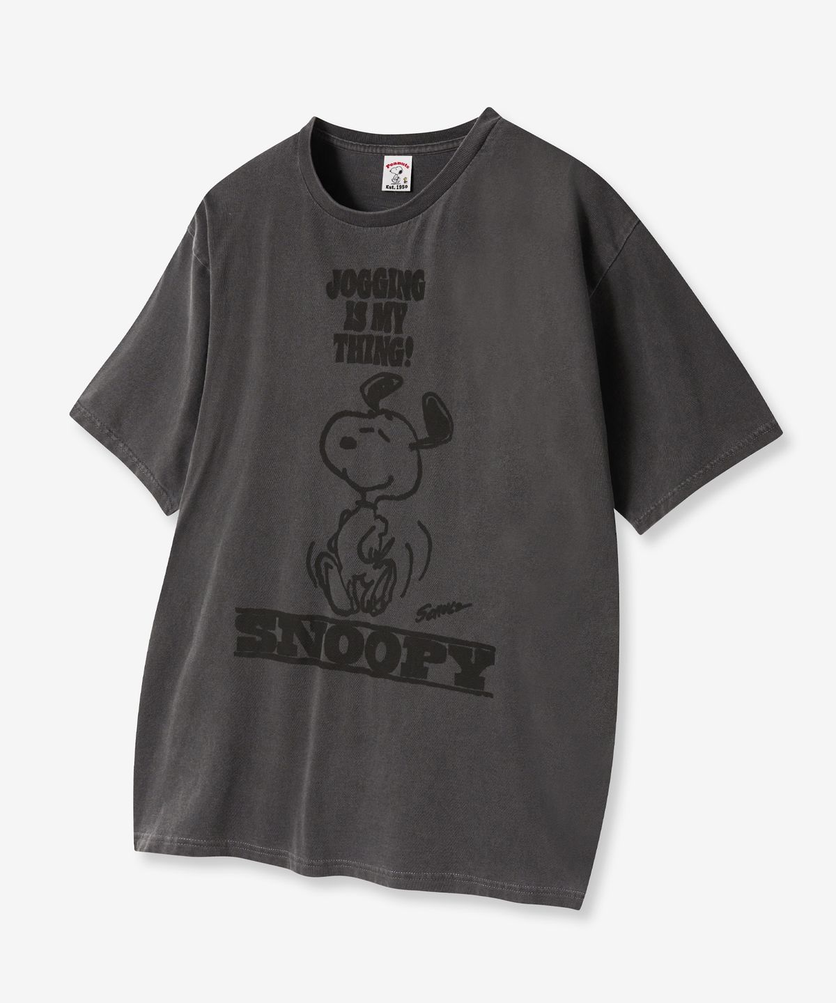 브이투(VTWO) 조깅 스누피 피그먼트 티셔츠 (CHARCOAL)