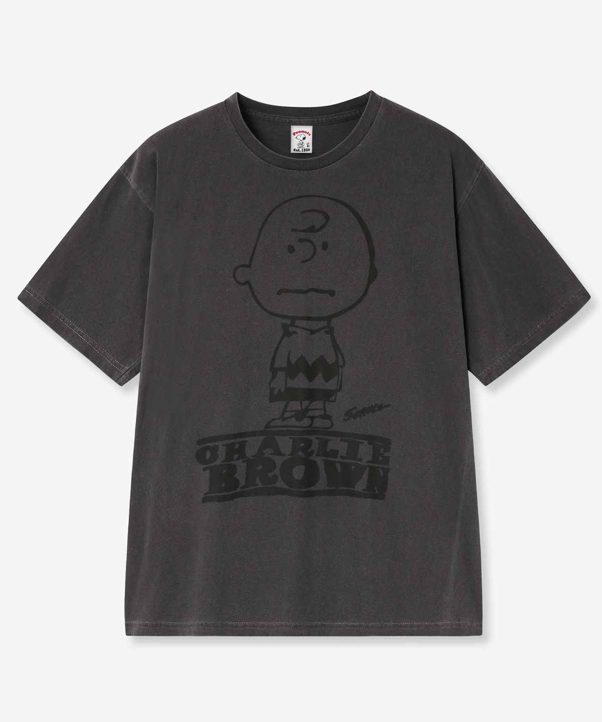브이투(VTWO) 찰리 브라운 피그먼트 티셔츠 (CHARCOAL)