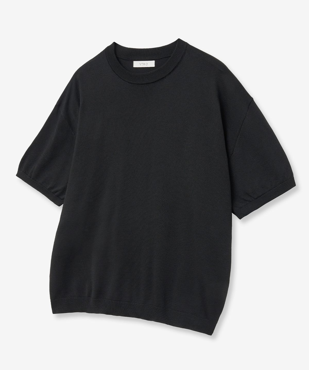 브이투(VTWO) 쿨 워셔블 라운드 넥 하프 니트 (BLACK)