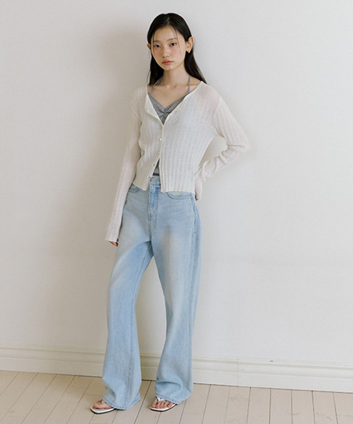 링서울(LINGSEOUL) linen blended ribbed knit cardigan-ivory