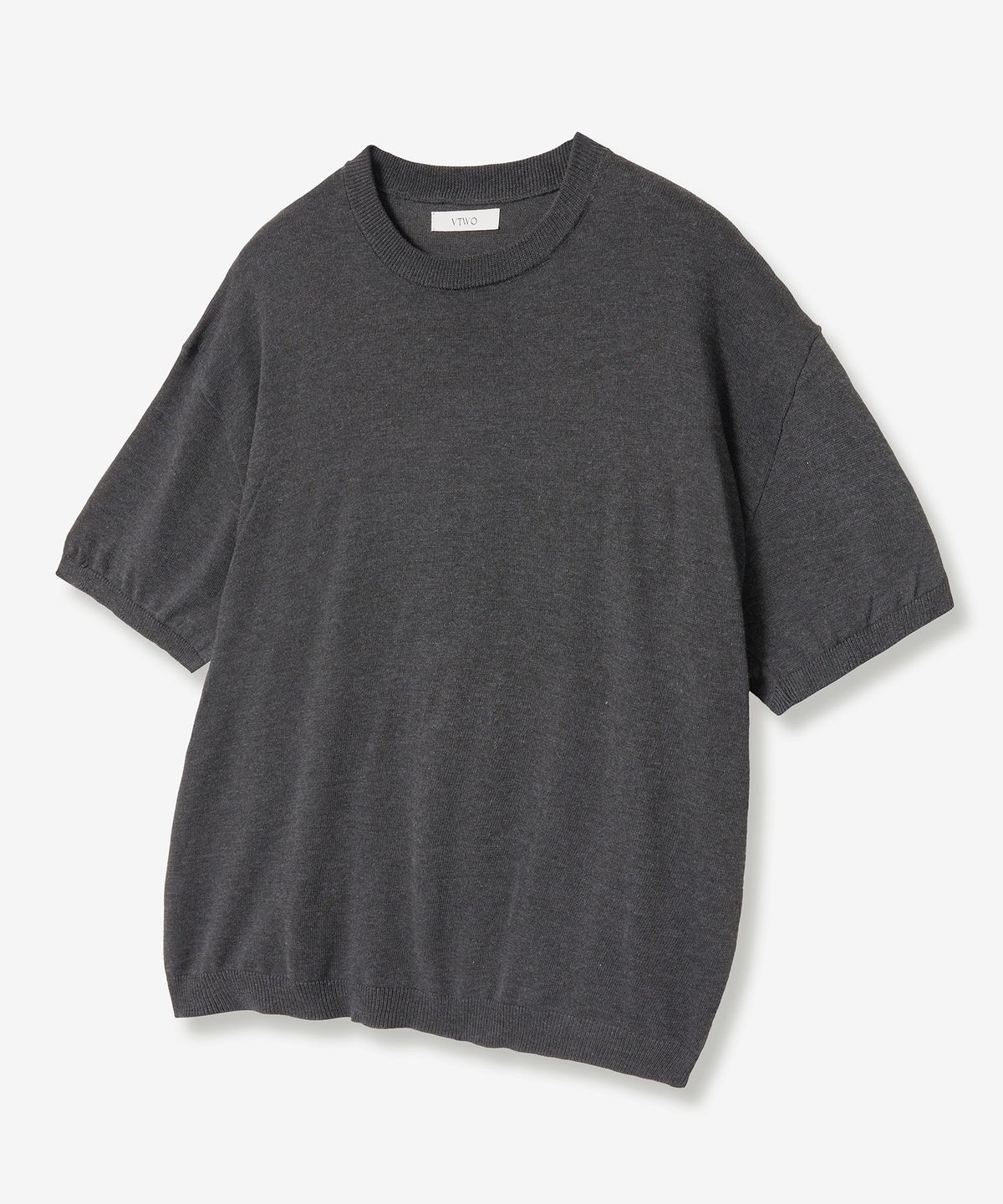 브이투(VTWO) 쿨 워셔블 라운드 넥 하프 니트 (CHARCOAL)