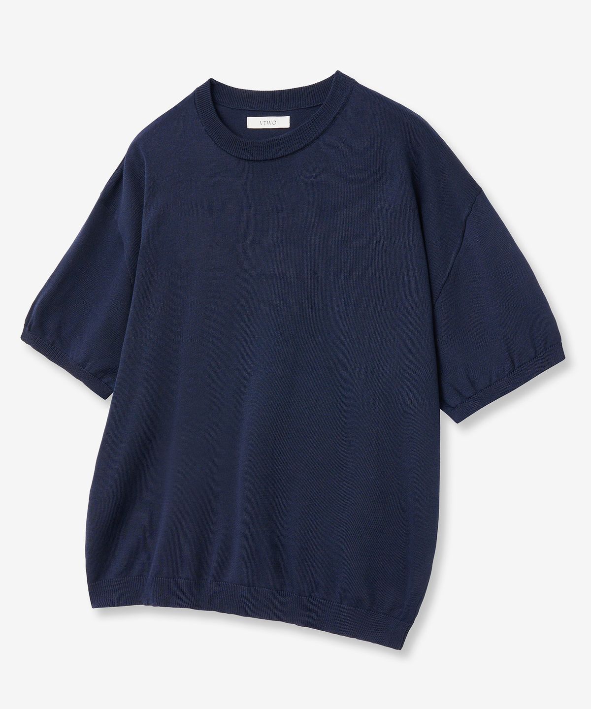 브이투(VTWO) 쿨 워셔블 라운드 넥 하프 니트 (NAVY)