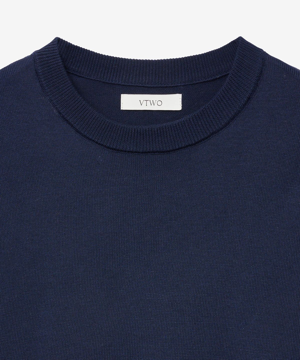 브이투(VTWO) 쿨 워셔블 라운드 넥 하프 니트 (NAVY)