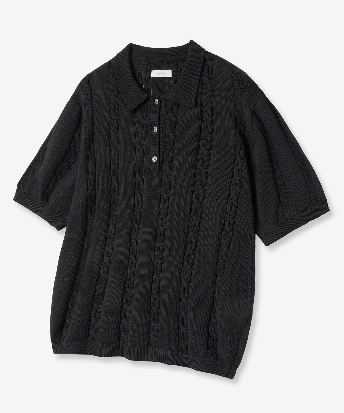 브이투(VTWO) 쿨 워셔블 케이블 폴로 니트 (BLACK)