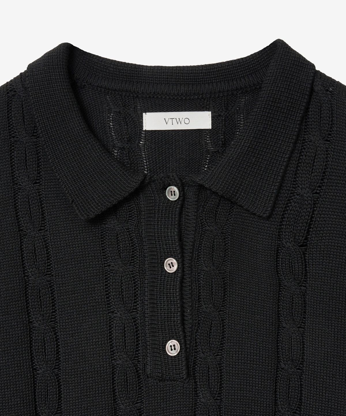 브이투(VTWO) 쿨 워셔블 케이블 폴로 니트 (BLACK)