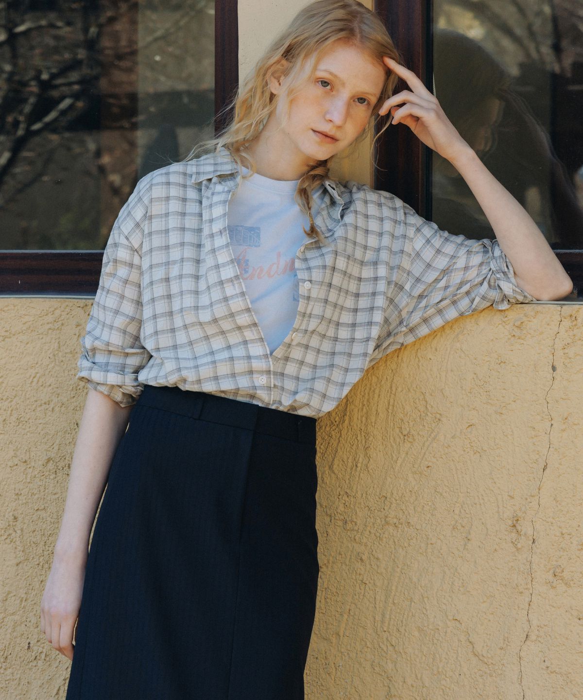 앤니즈(ANDNEEDS) Boho check shirt (beige)