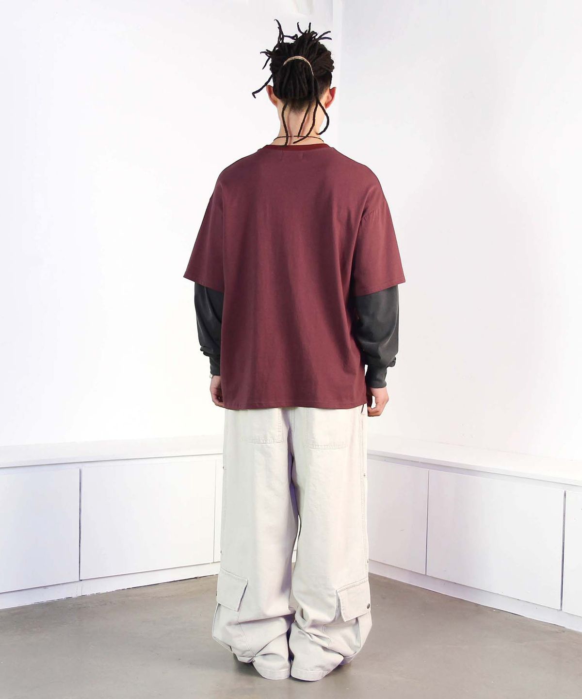 믹쓰제이(MIXXJ) BAT LAYERED LONG SLEEVE (BURGUNDY)