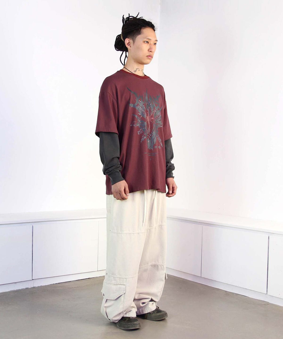 믹쓰제이(MIXXJ) BAT LAYERED LONG SLEEVE (BURGUNDY)