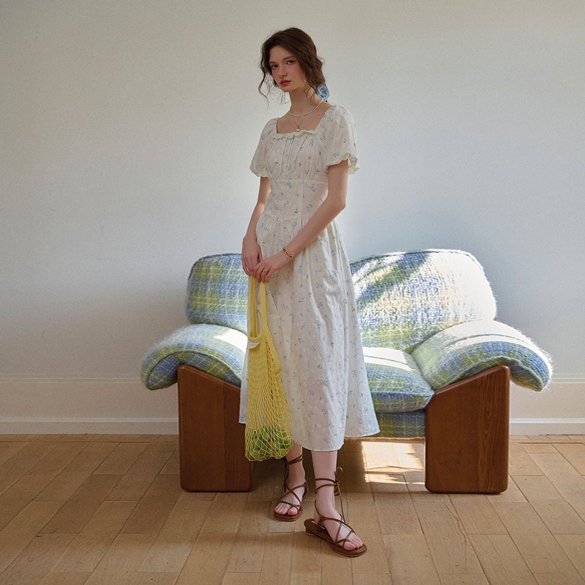 심플레트로(SIMPLE RETRO) SR_French square neck dress