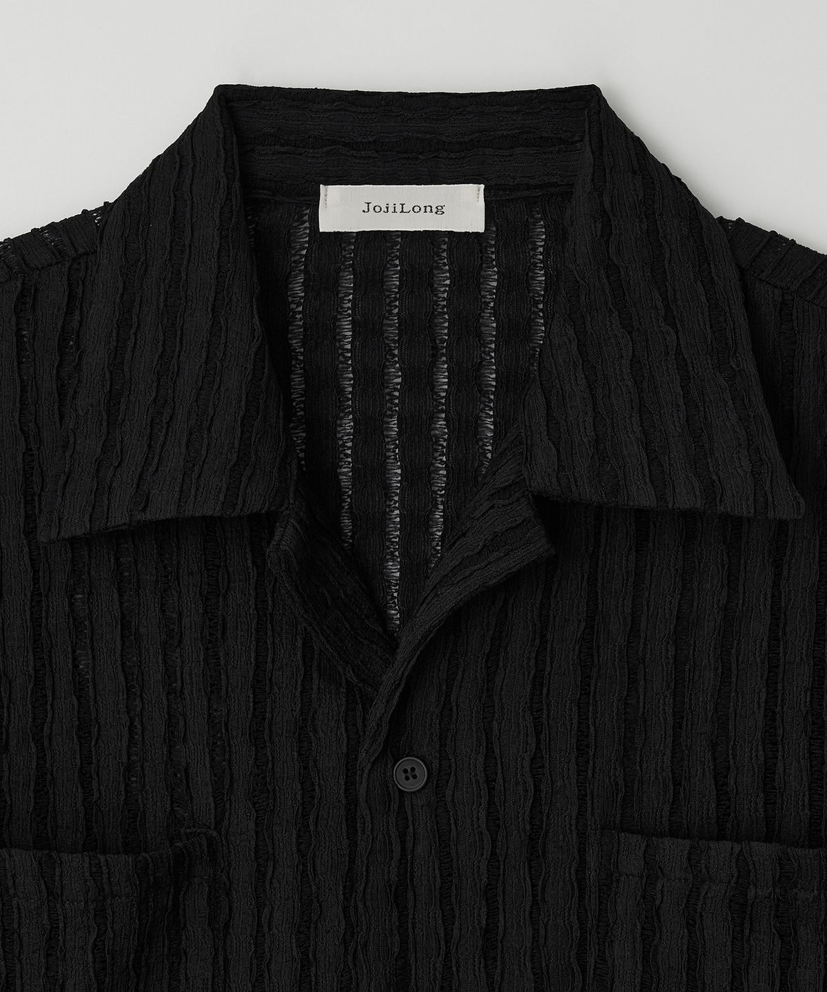 조질롱(JOJILONG) JN160 Crochet Open Collar 1/2 Shirt - BLACK