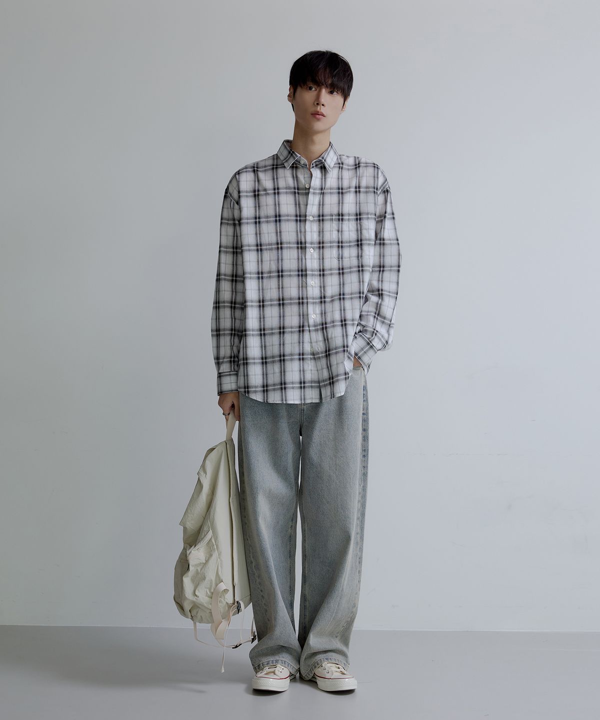 노드유(NODU) 와이드 워싱 데님 팬츠 [라이트블루]