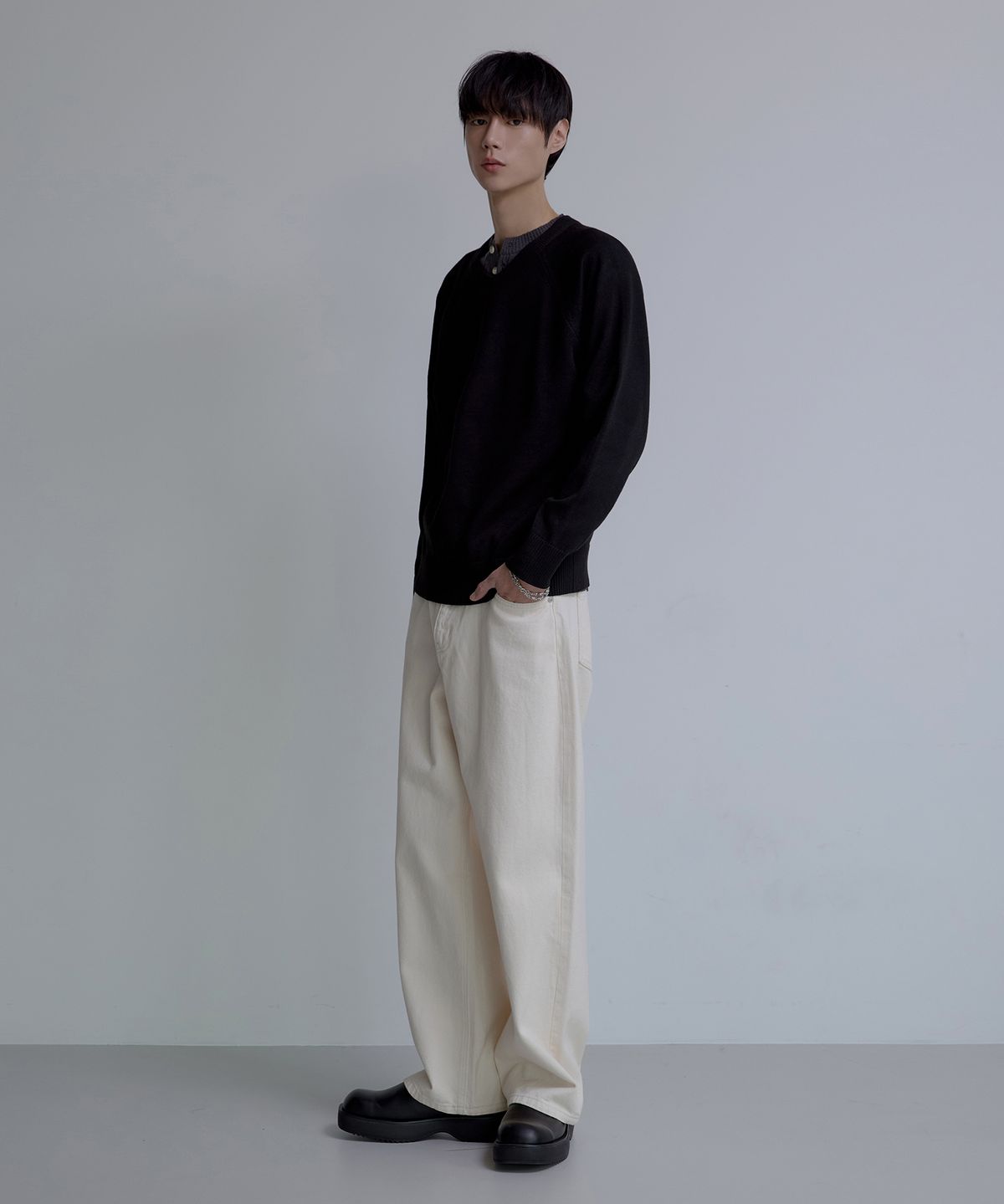 노드유(NODU) 루즈 와이드 코튼 팬츠 [아이보리]