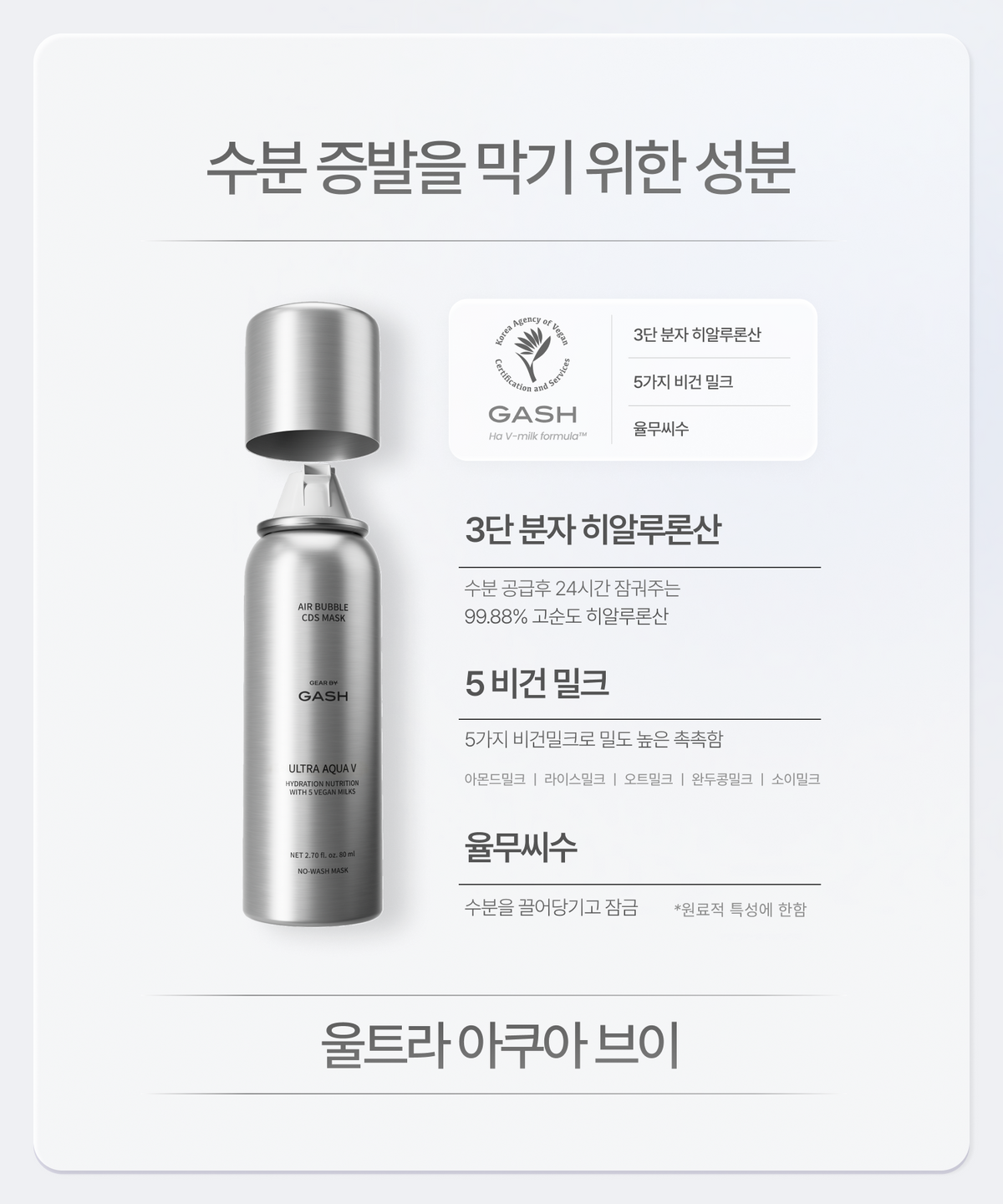 기어 바이 가쉬(GEAR BY GASH) [수분고속충전 / 밀착수분] 노워시 10초 마이크로 버블팩 울트라 아쿠아 브이 / 150회분
