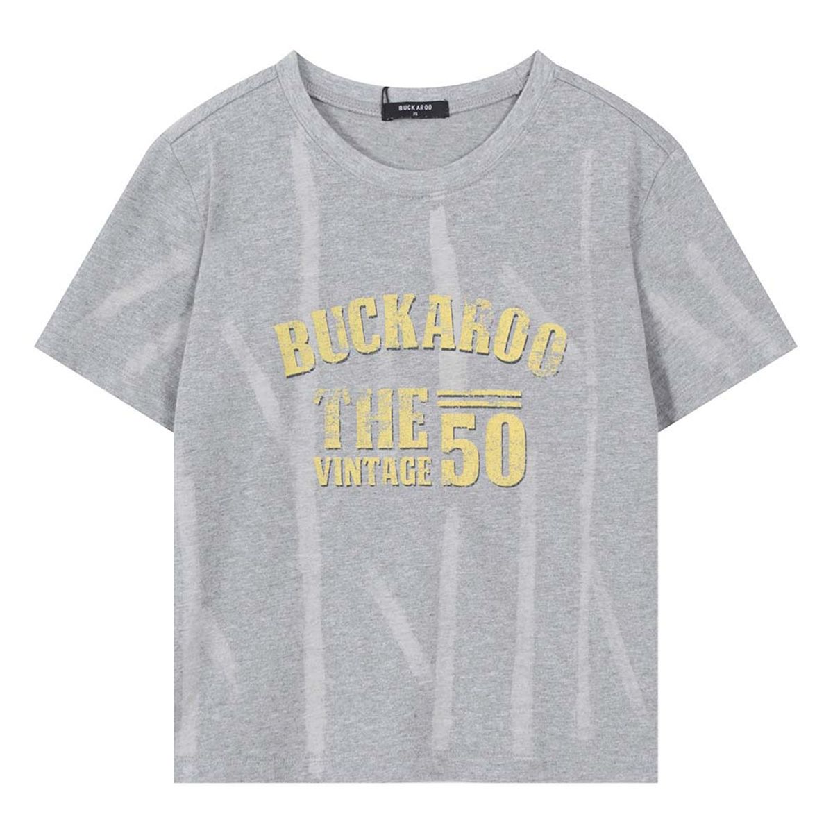버커루(BUCKAROO) 여성 20수 싱글 빈티지 로고 크롭 반팔 티셔츠 멜란지 그레이