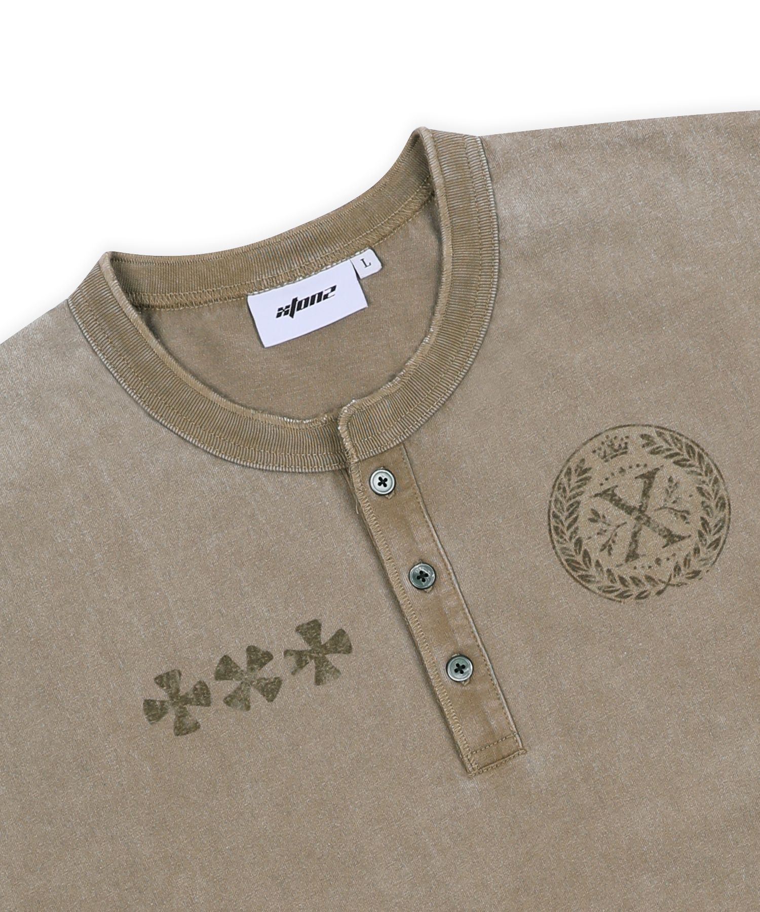 MUSINSA | XTONZ XTT141 Clover Vintage Washing Henley Neck T