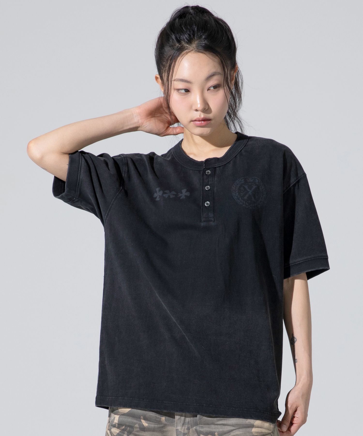 ◆XTONZ Clover Vintage Washing Henley Neck T-Shirt/3色◆ MUSINSA | XTONZ XTT141 Clover Vintage Washing Henley Neck T