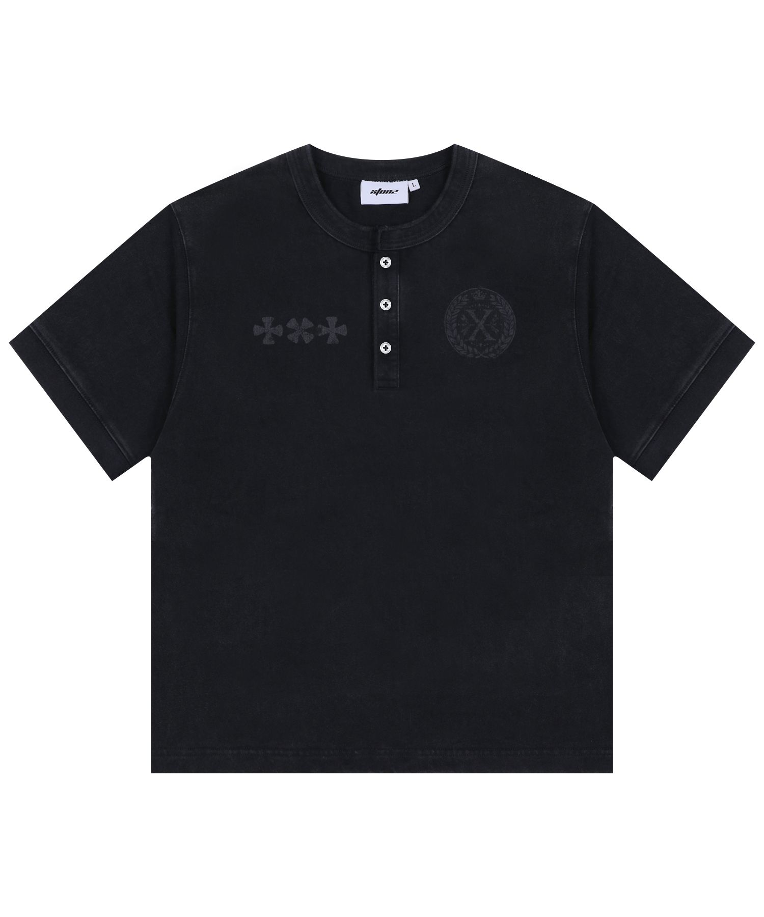 MUSINSA | XTONZ XTT141 Clover Vintage Washing Henley Neck T