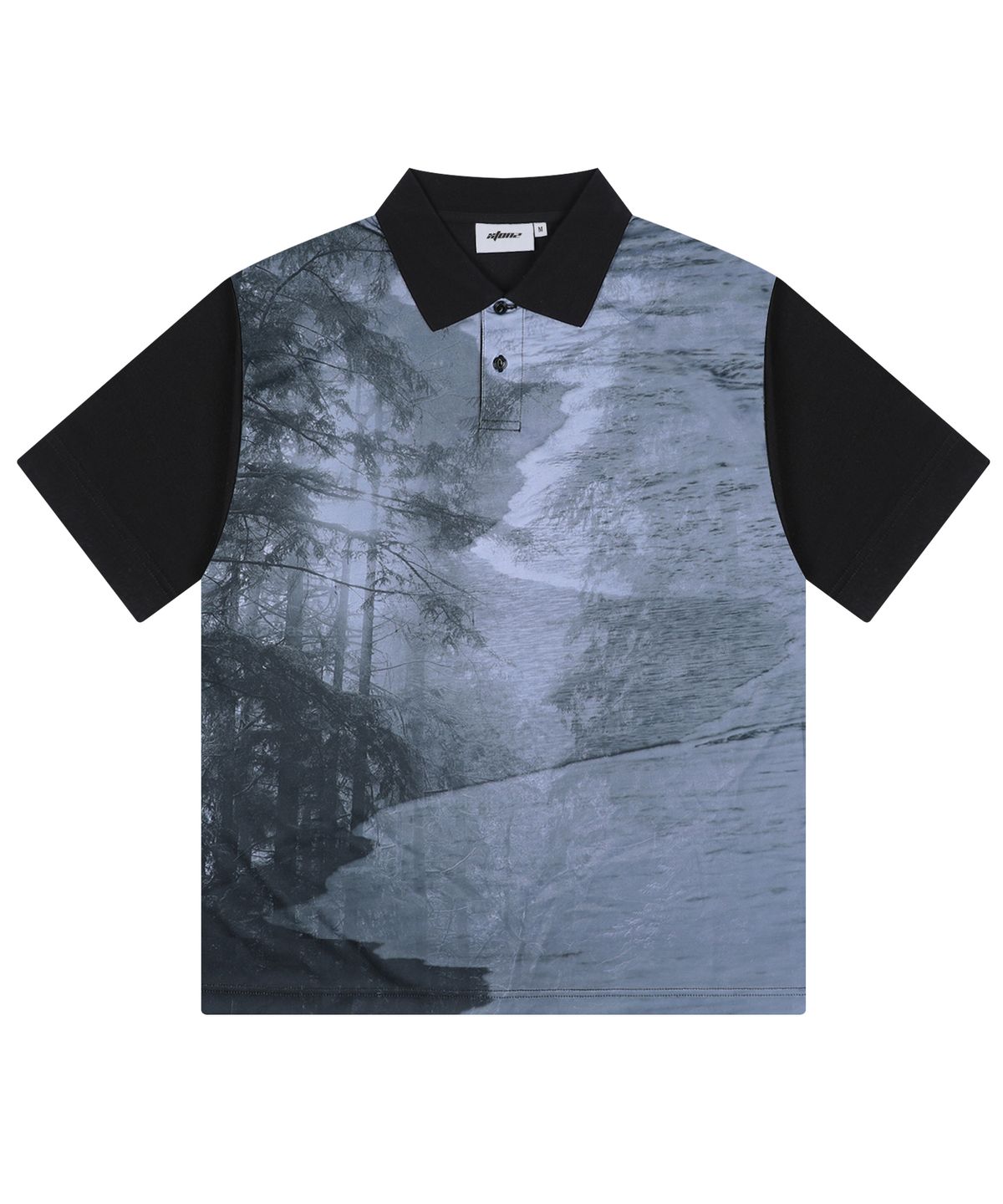 엑스톤즈(XTONZ) XTT139 미스트 그래픽 피케 카라 티셔츠 (BLACK)