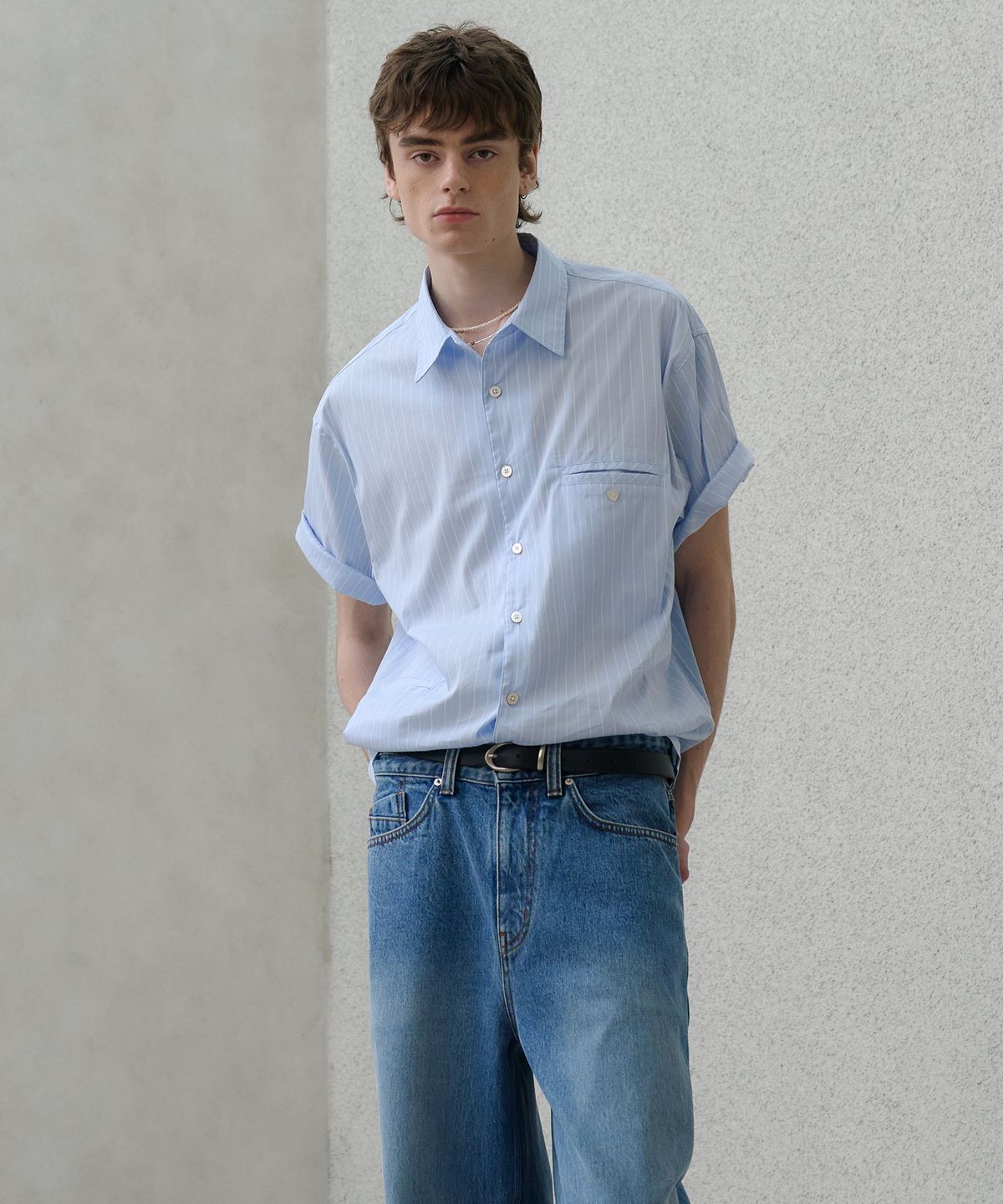노운(NOUN) loosed shirts (stripe blue)