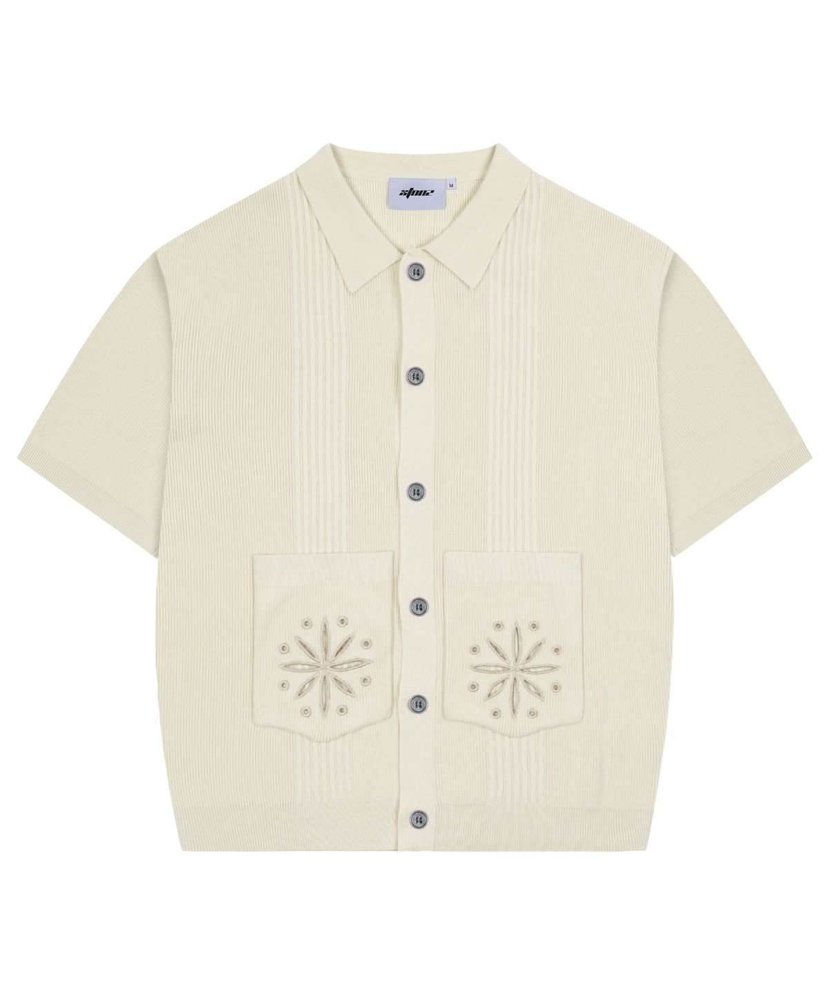 엑스톤즈(XTONZ) XTK152 쿠바 카라 반팔 니트 가디건 (IVORY)