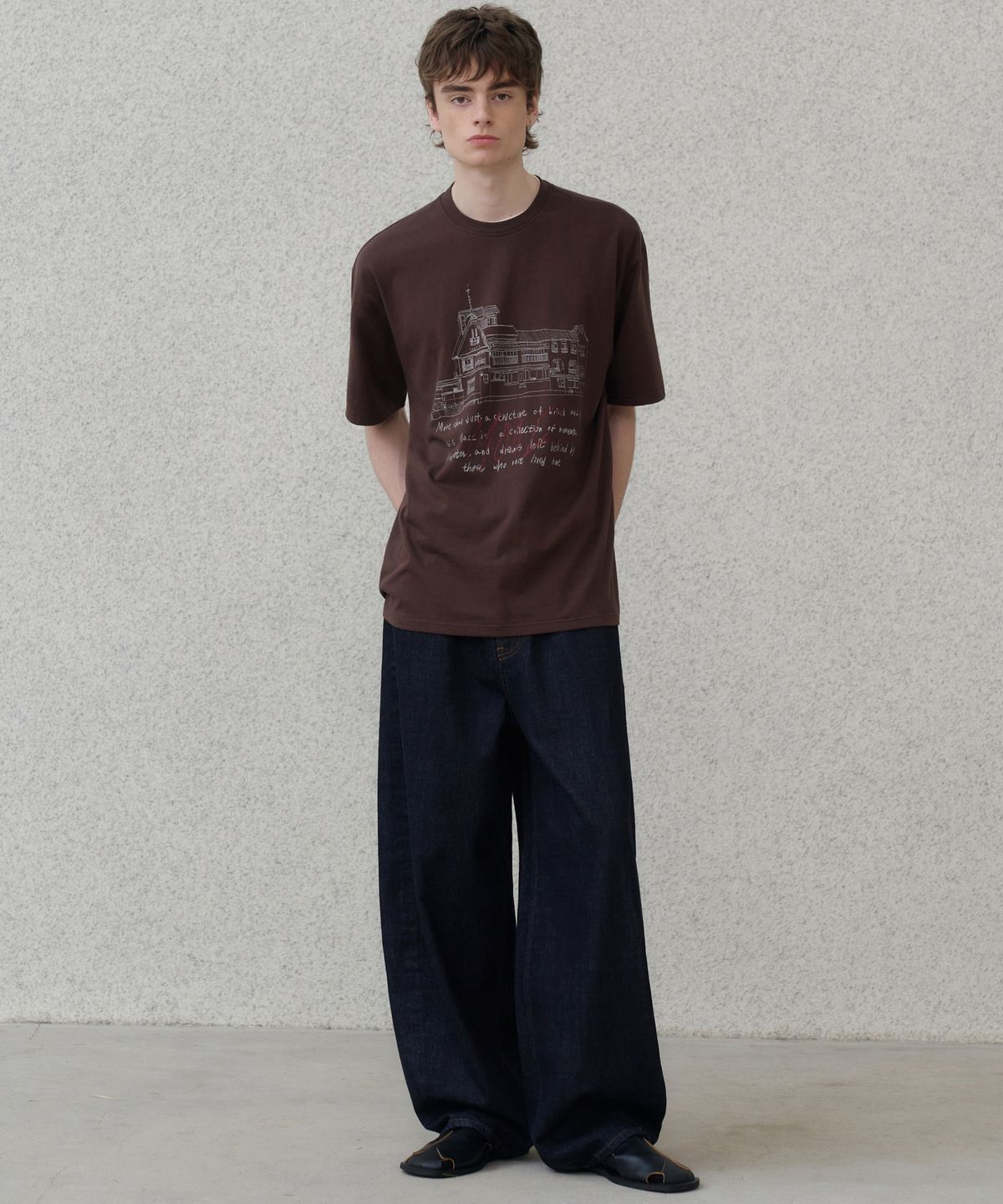 노운(NOUN) wide curved denim pants (one washed)