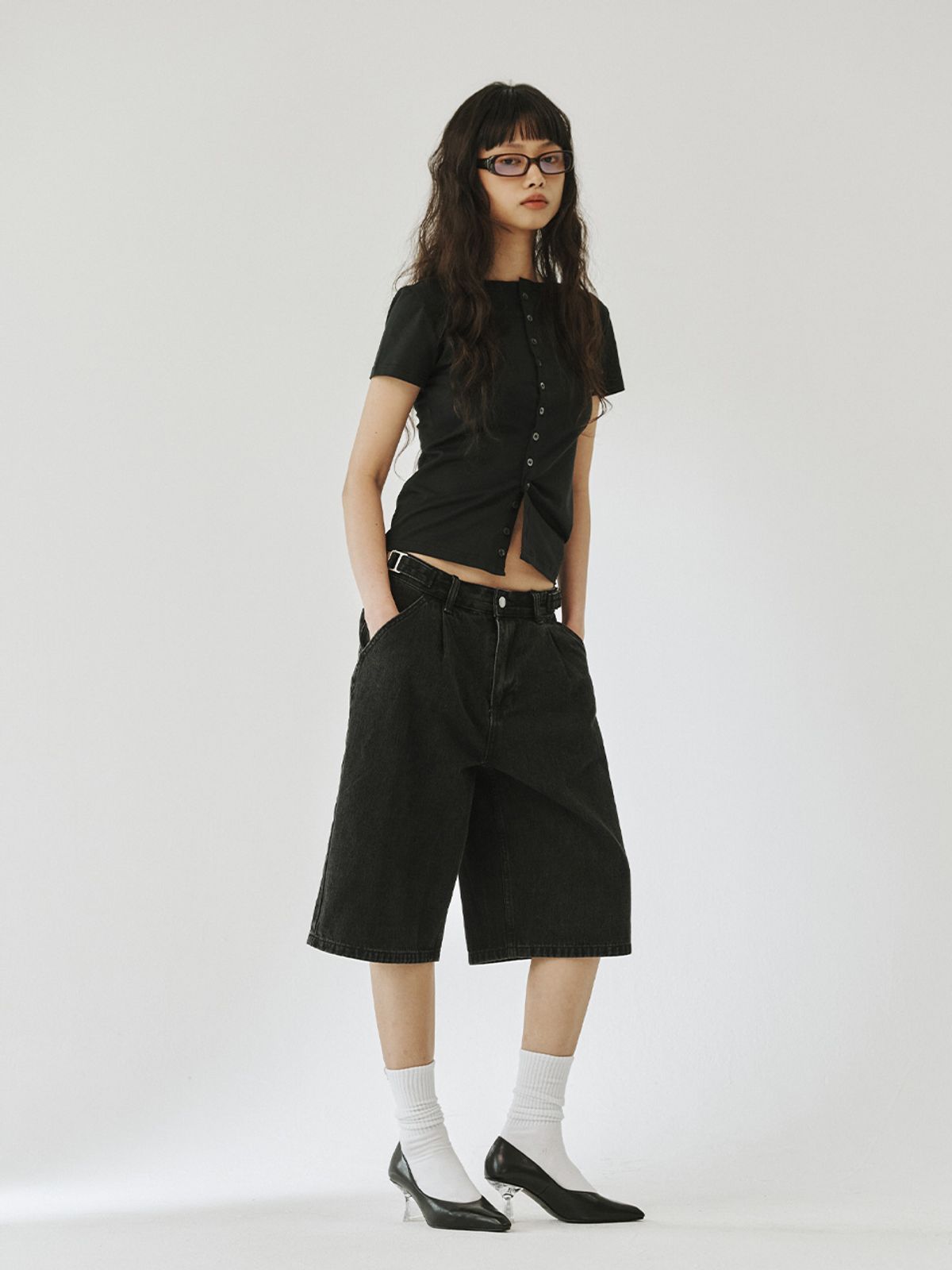플리즈프로젝트(PLZPROJECT) SIDE ADJUST BERMUDA SHORTS, BLACK