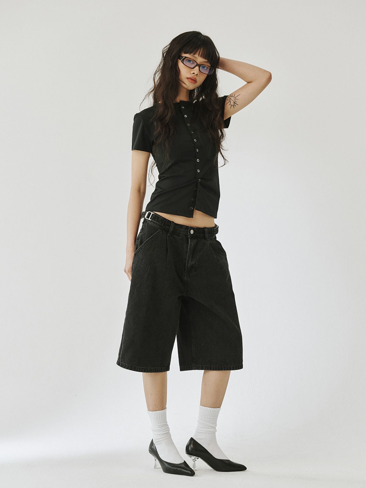 플리즈프로젝트(PLZPROJECT) SIDE ADJUST BERMUDA SHORTS, BLACK
