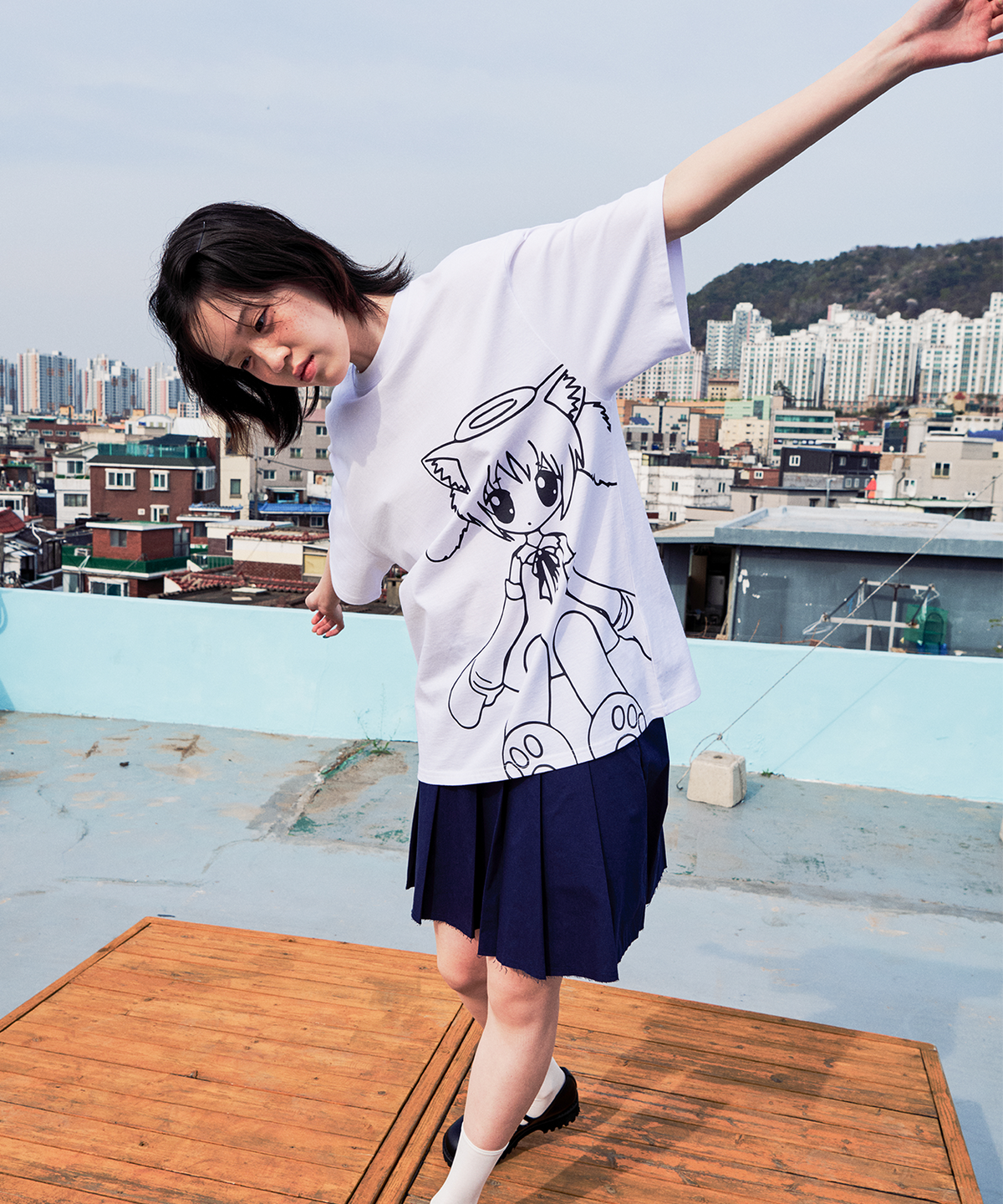 잇자바이브(ITZAVIBE) CAT GIRL T SHIRT - WHITE
