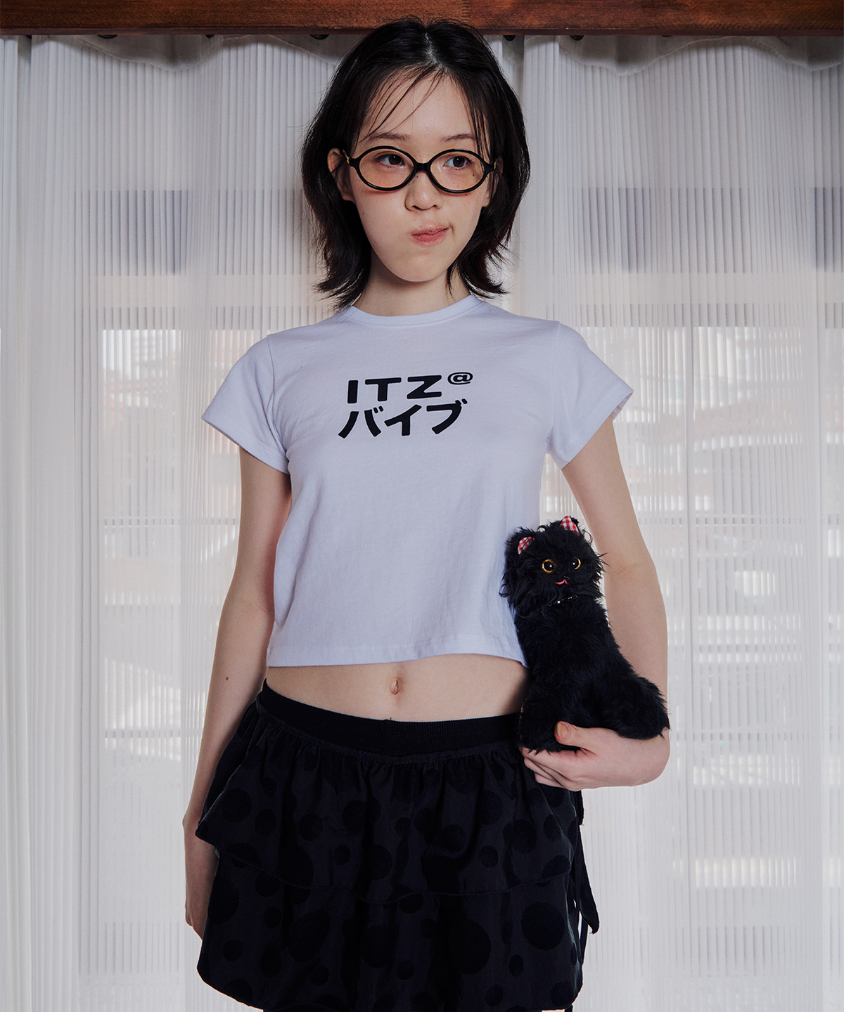잇자바이브(ITZAVIBE) BLACK DOTTED LAYERED WRAP SHORT SKIRT