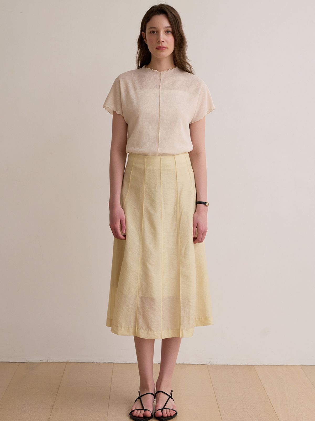 비뮤즈맨션(BEMUSE MANSION) Waving wrinkle top - Light beige