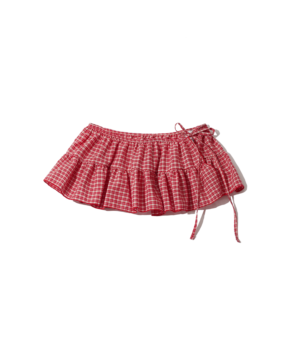 잇자바이브(ITZAVIBE) RED CHECK LAYERED WRAP SHORT SKIRT