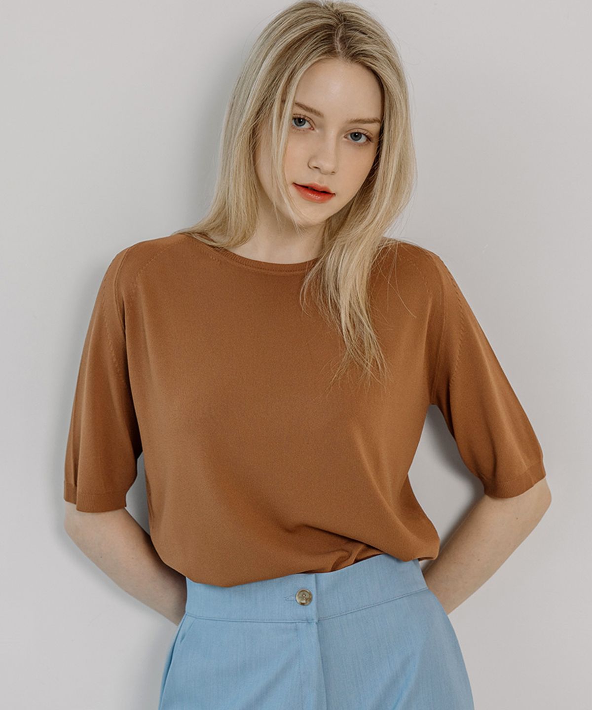 바스카라(VASCARA) Essential Round Neck Half Sleeve Knitwear (7colors)