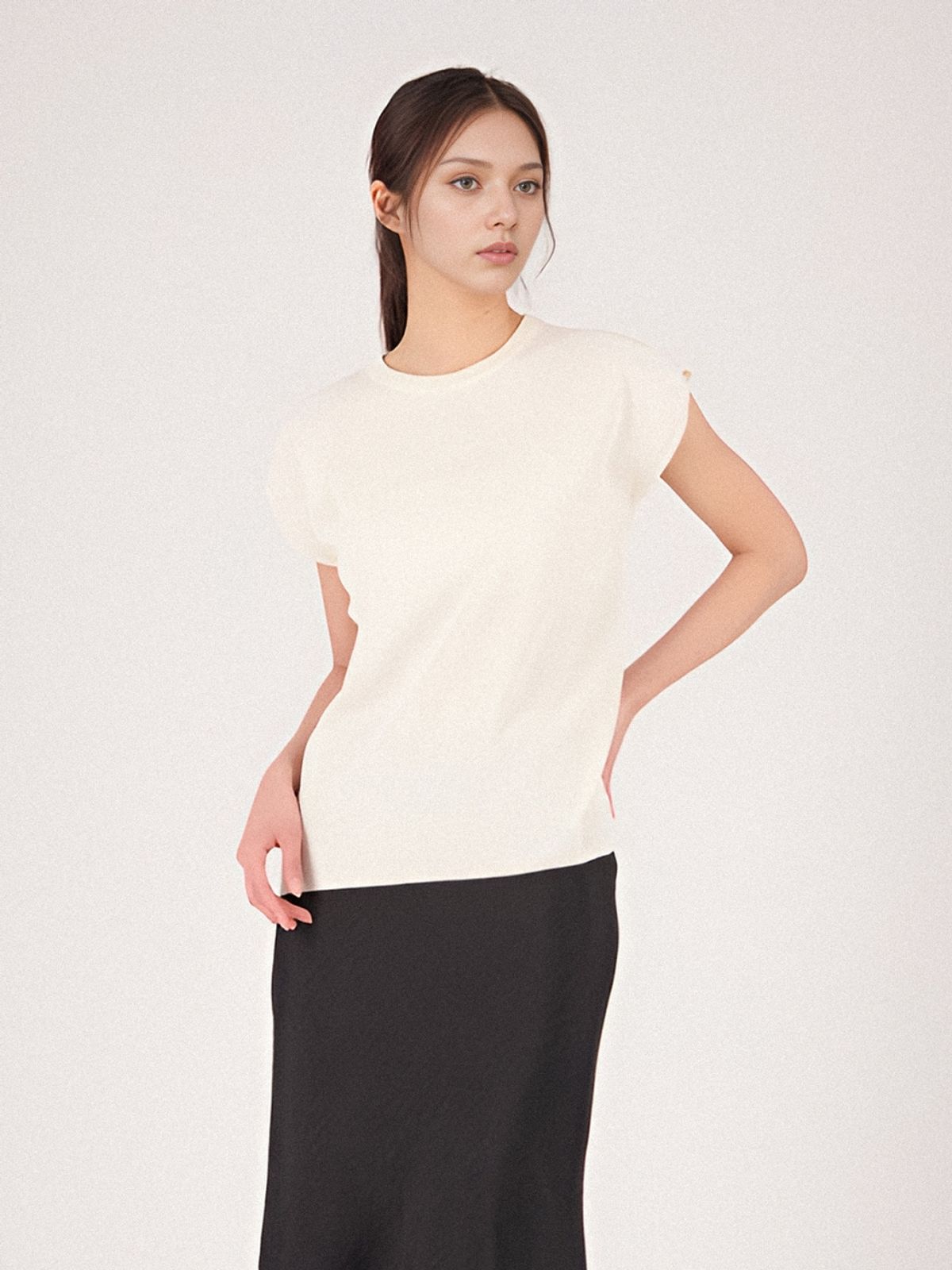 아쿠드(ACUD) Half Sleeve Cotton Knit _Ivory