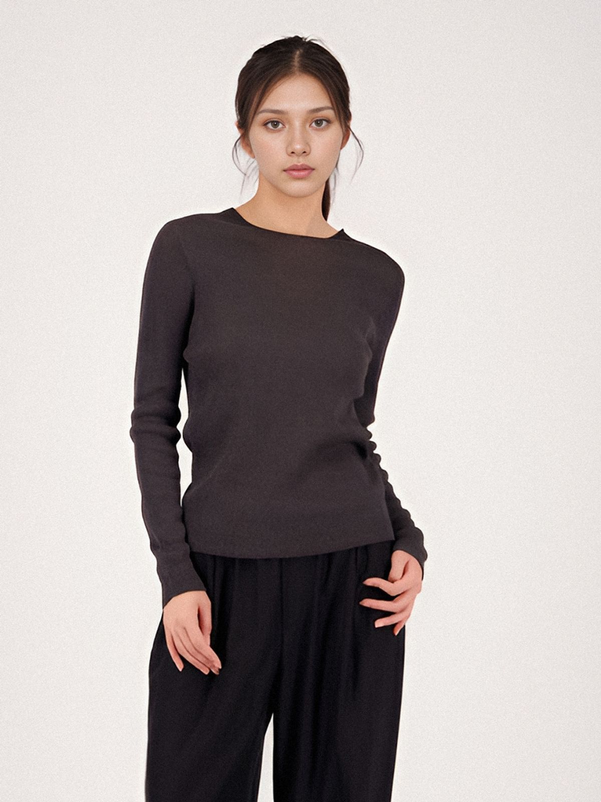 아쿠드(ACUD) Long Sleeve Ribbed Linen Knit _Charcoal
