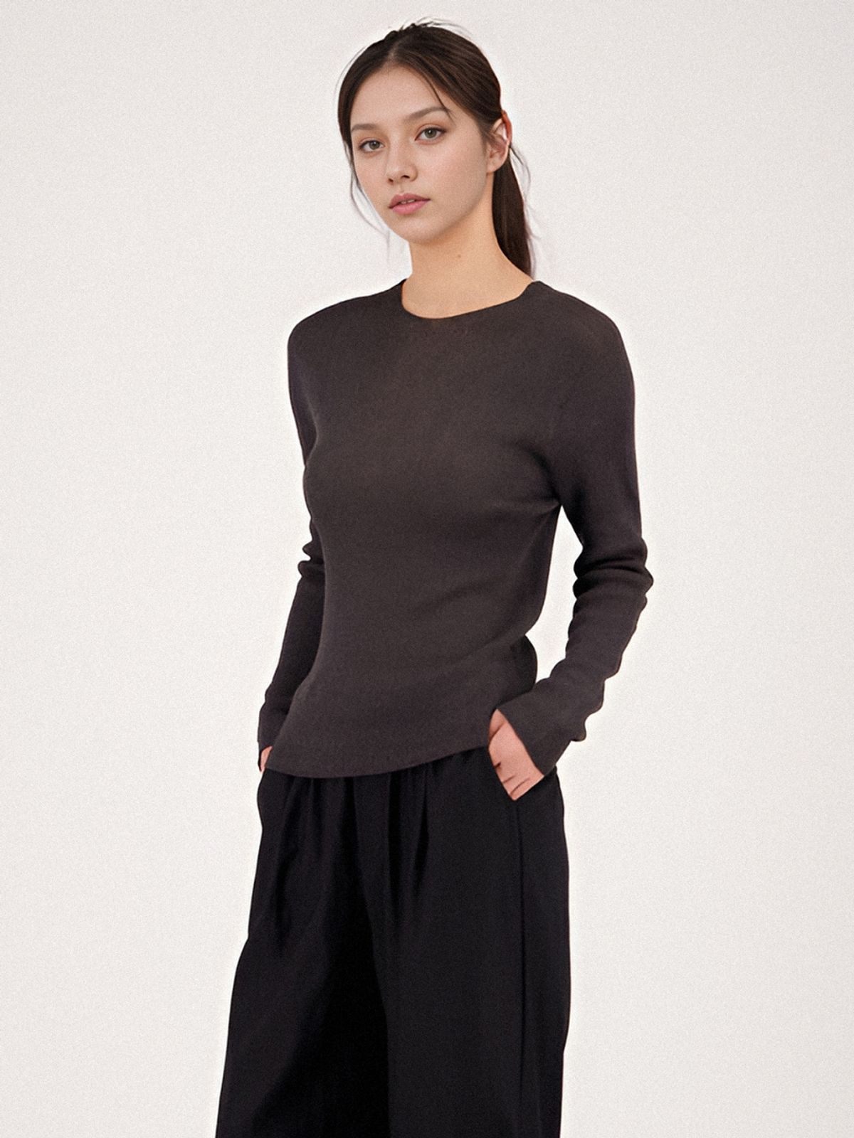 아쿠드(ACUD) Long Sleeve Ribbed Linen Knit _Charcoal